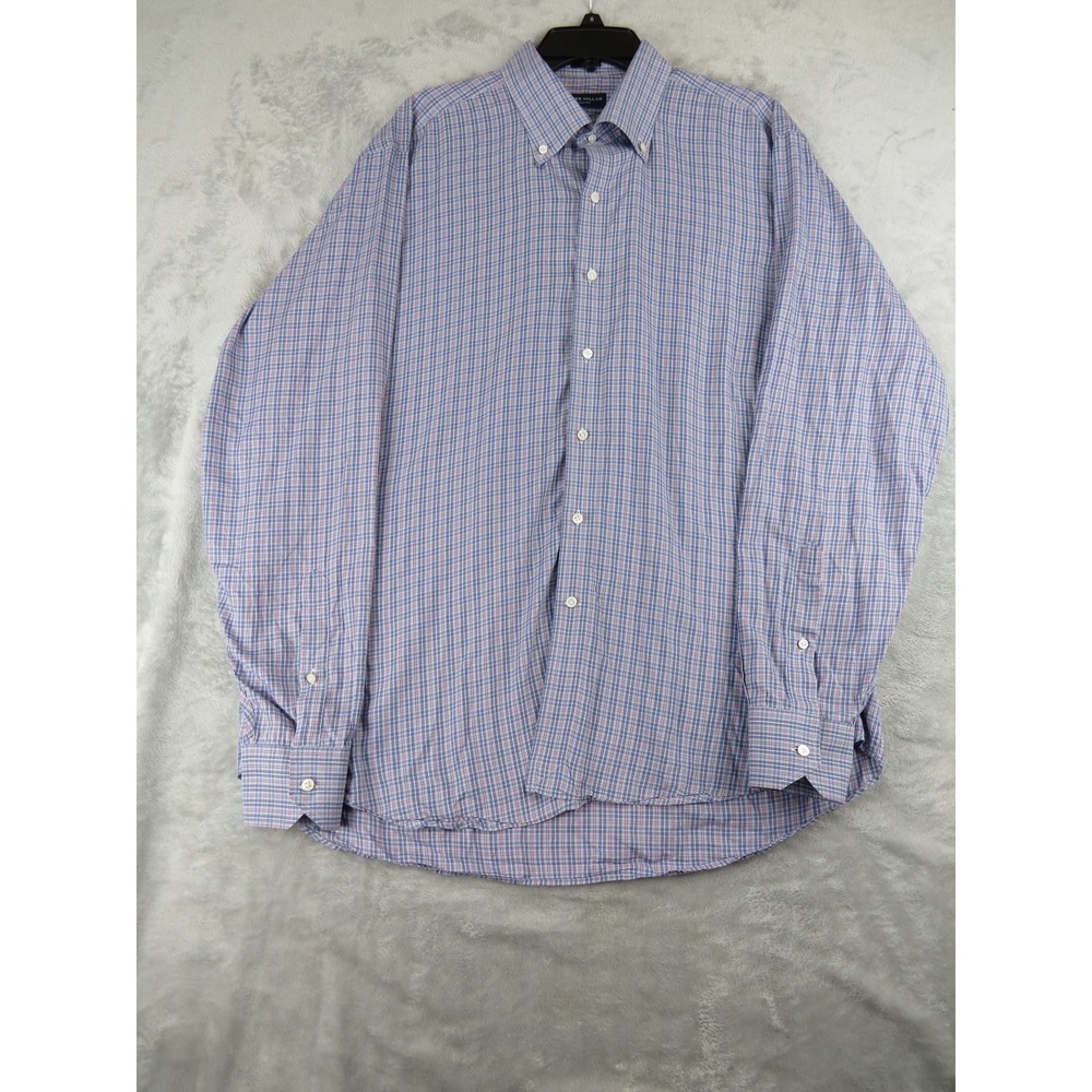 Peter Millar Collection Mens XL Dress Shirt Blue Pink Plaid Cotton long sleeve